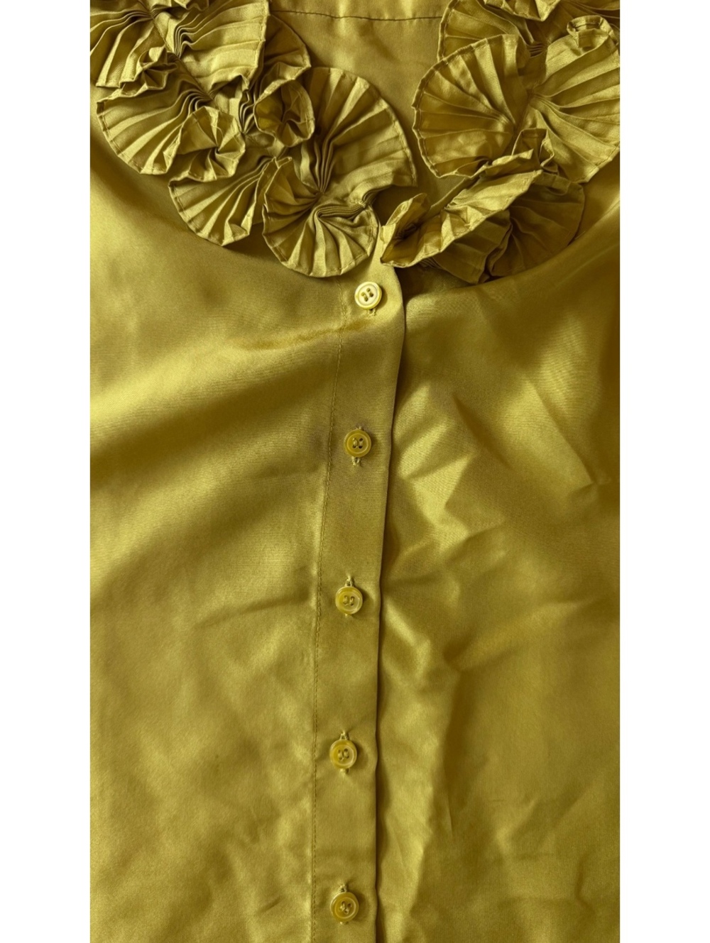 J.Crew Pure Silk Chartreuse Sleeveless Ruffle Blouse - Picture 5 of 8